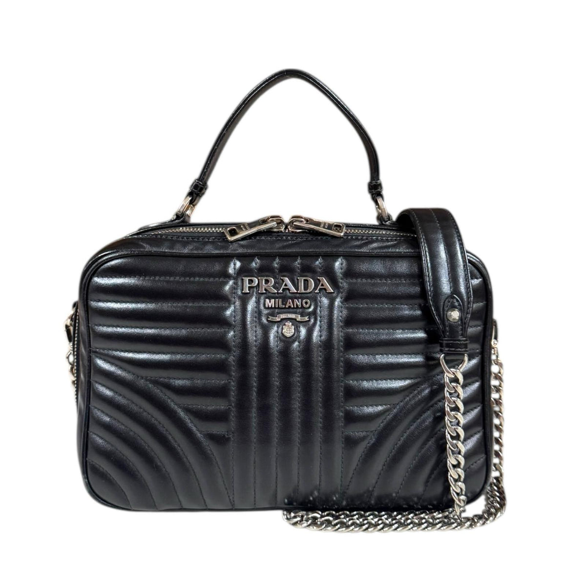 PRADA プラダ ダイアグラム ショルダーバッグ レザー ブラック