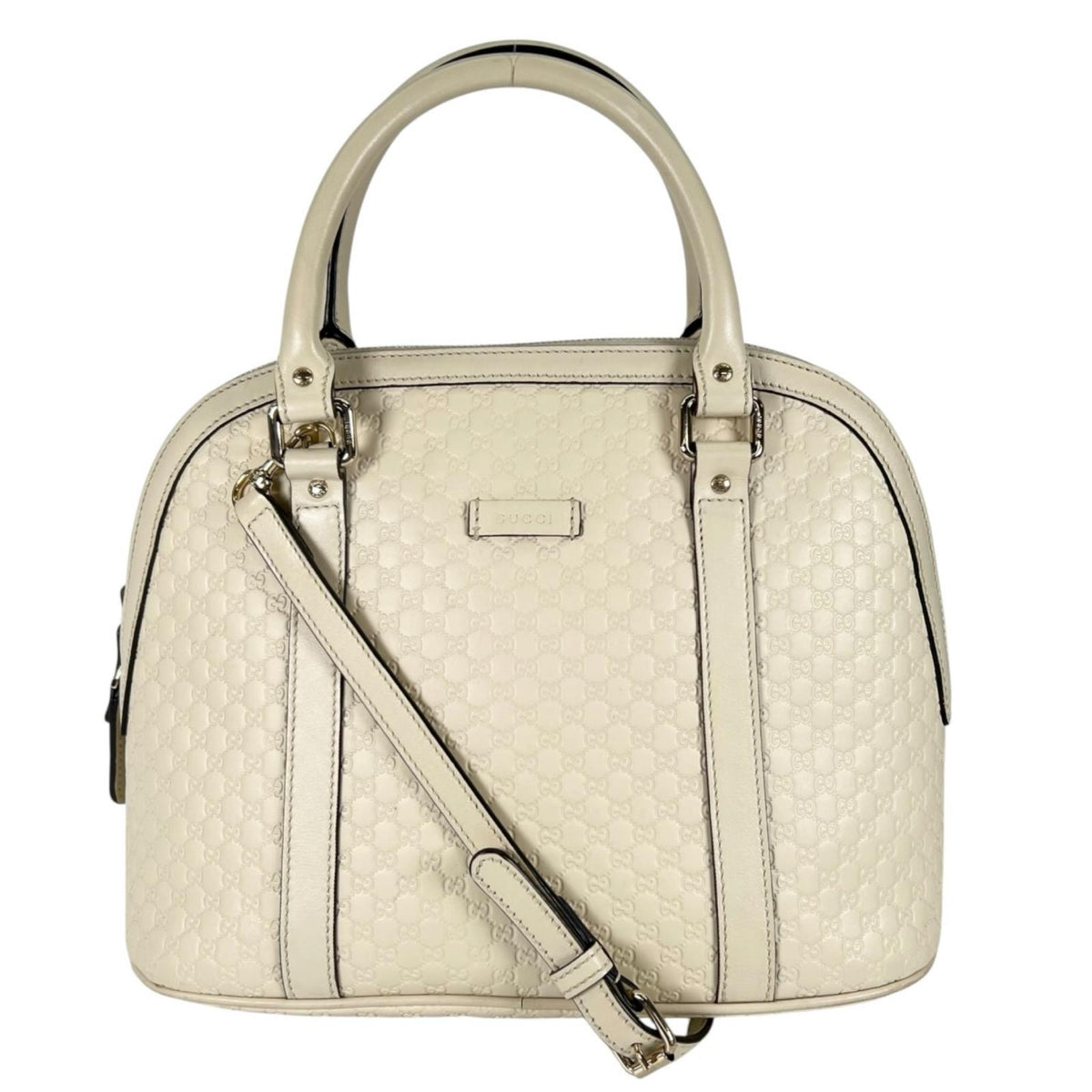 GUCCI グッチ マイクログッチシマ ショルダーバッグ レザー ホワイト 