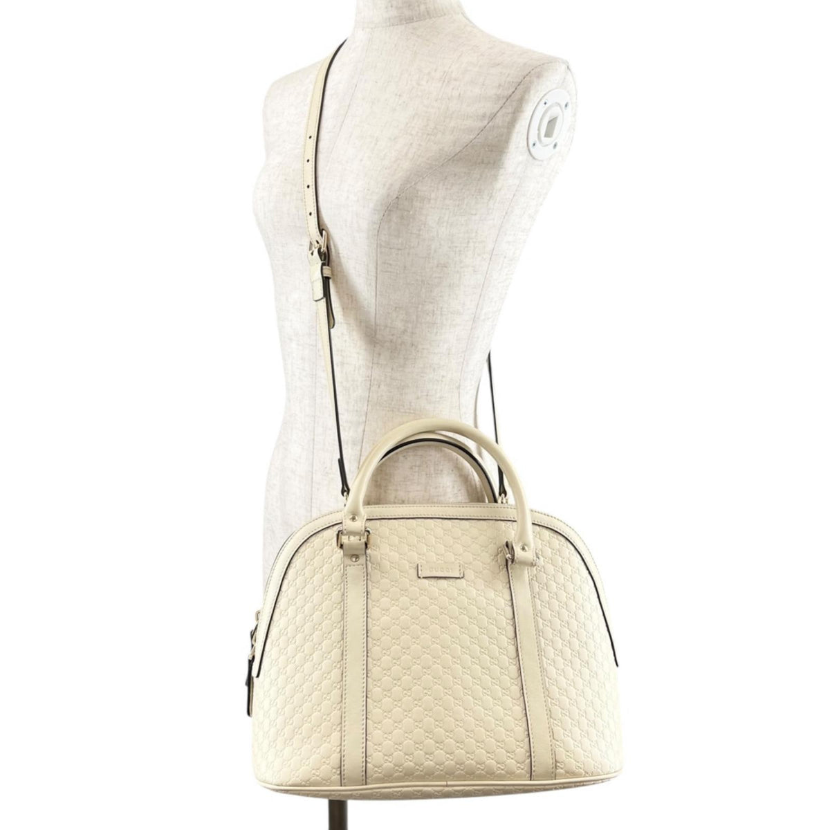 GUCCI グッチ マイクログッチシマ ショルダーバッグ レザー ホワイト