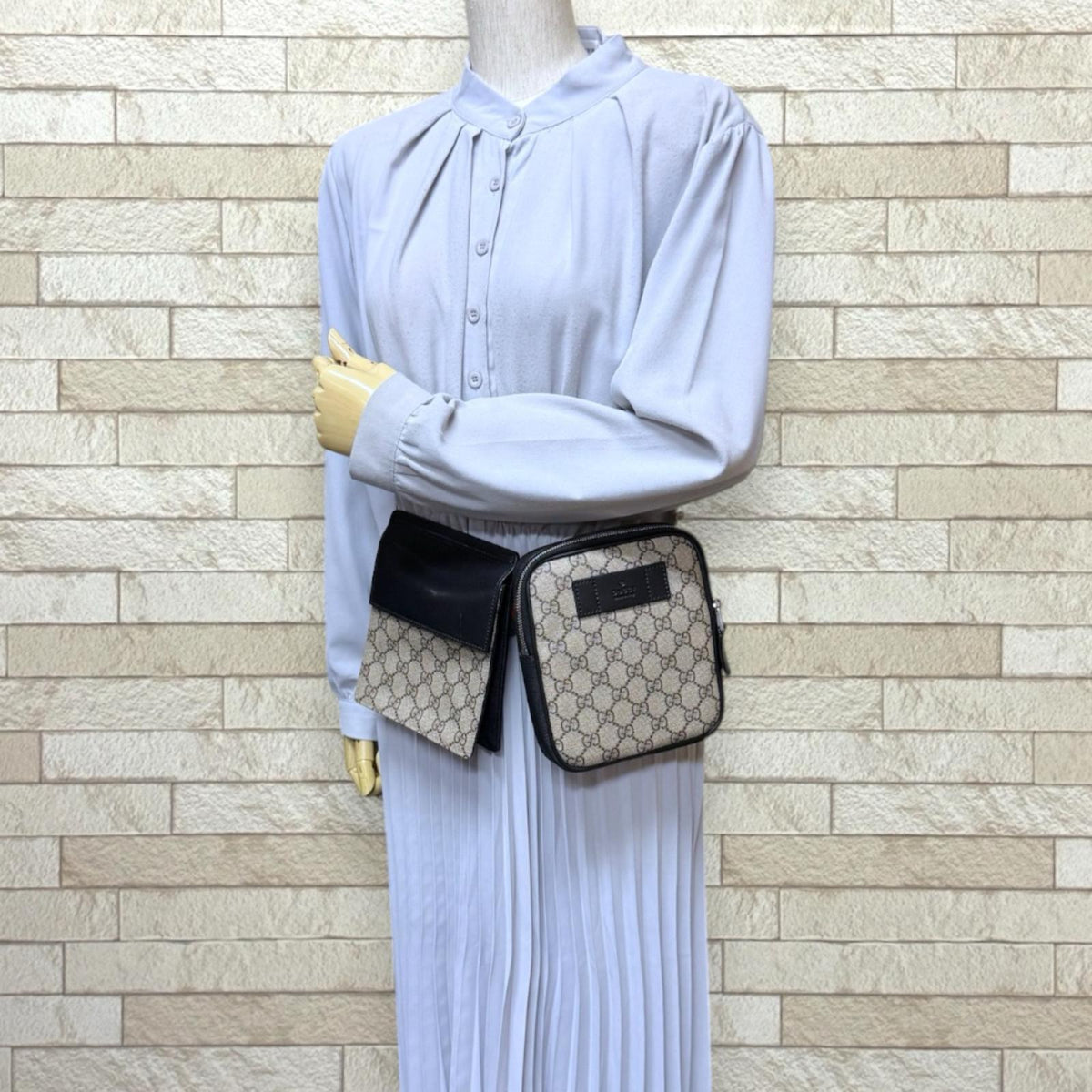 【良品】グッチ ウエストポーチ シェリーライン GGキャンバス ベージュ GUCCI グッチ シェリーライン ウエストバッグ GGスプリームキャンバス