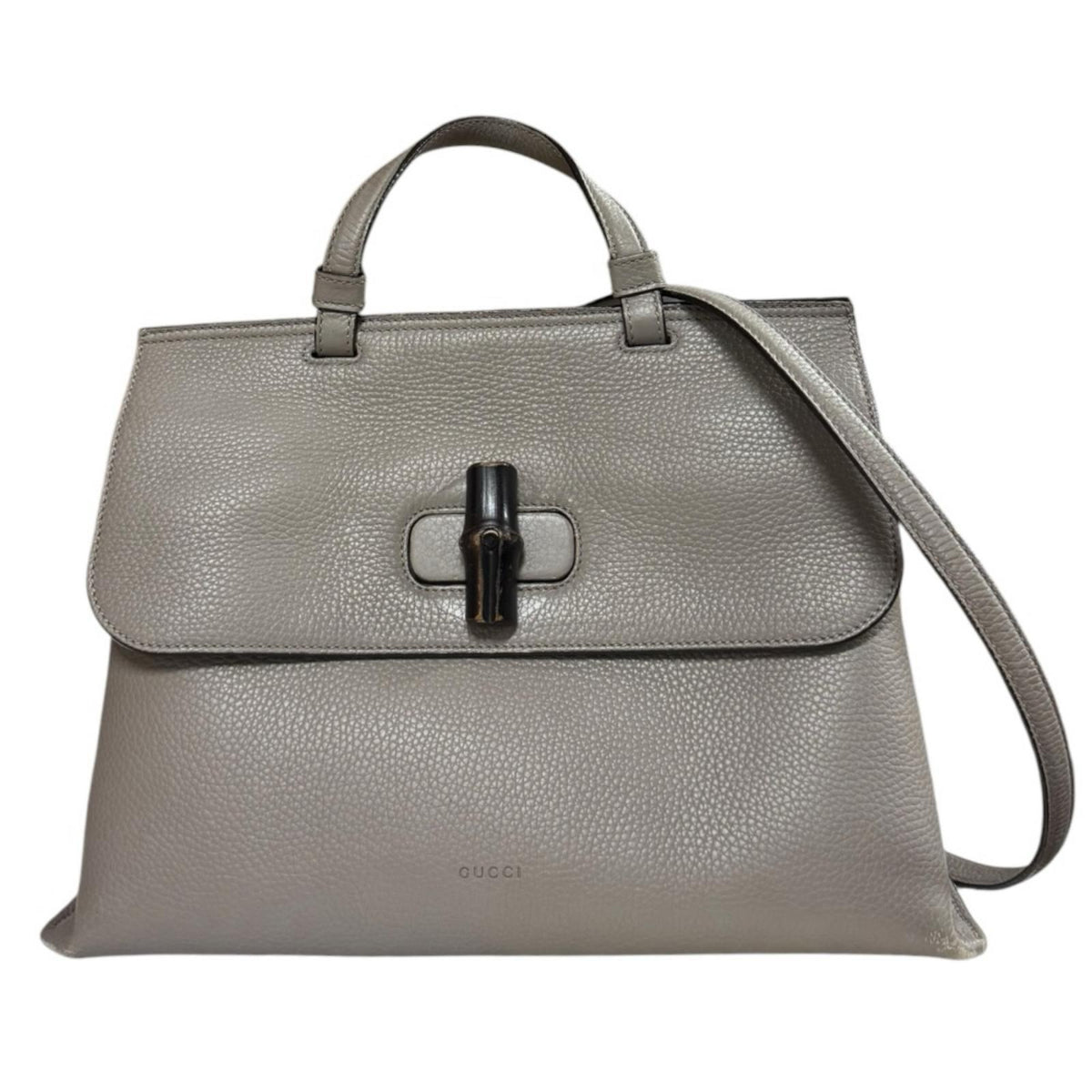 GUCCI グッチ バンブー ショルダーバッグ レザー グレー レディース