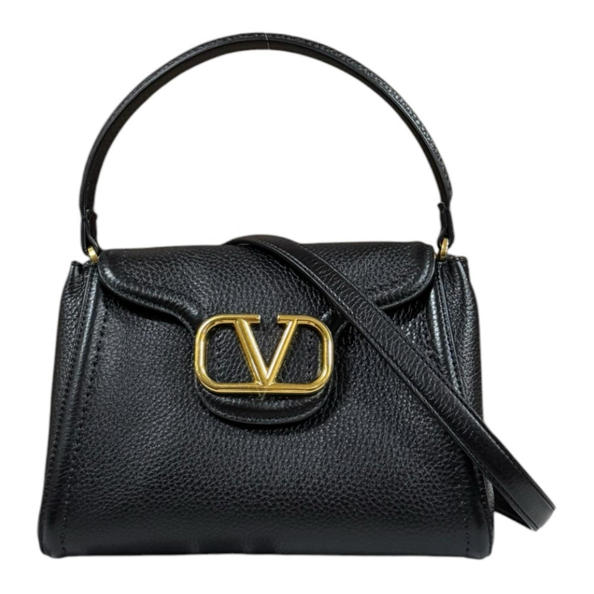 ヴァレンティノガラヴァーニ ハンドバッグ Vロゴ ゴールド金具 レザー 紺 Valentino Garavani ヴァレンティノ・ガラヴァーニ Vロゴミニ