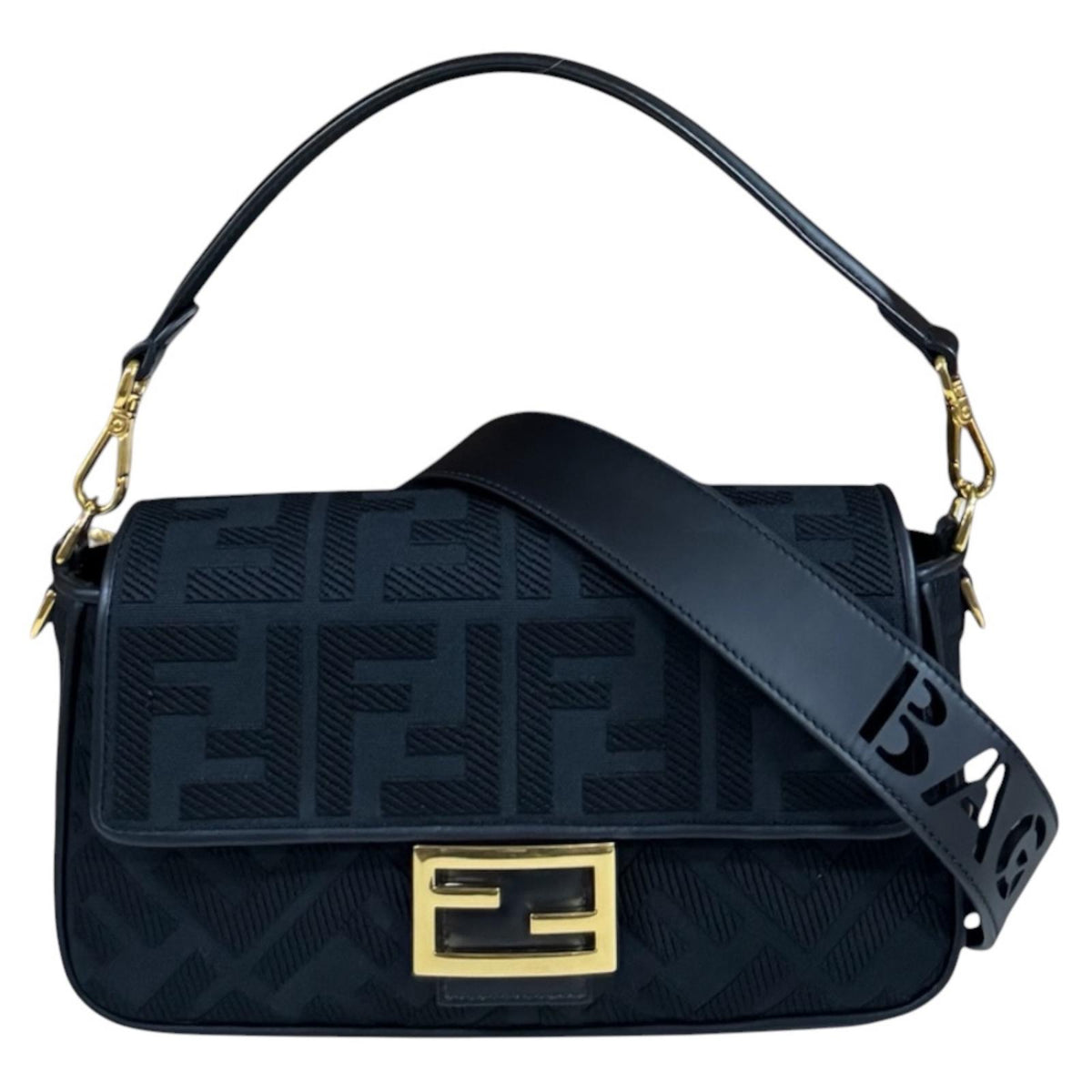 FENDI フェンディ バゲット ショルダーバッグ キャンバス ブラック 
