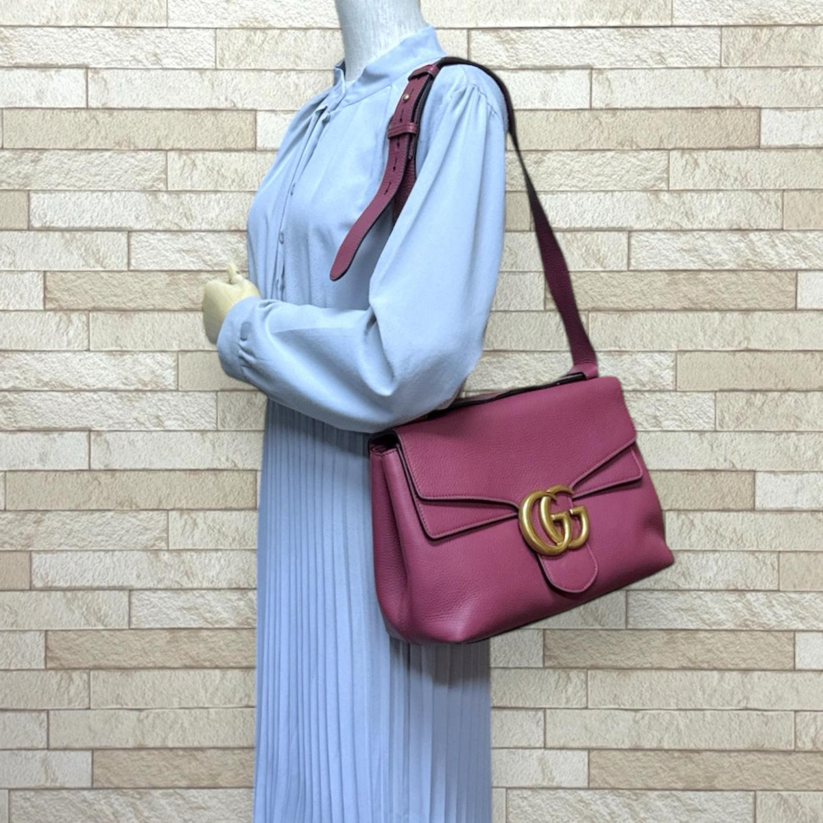 GUCCI グッチ GGマーモント ショルダーバッグ レザー ピンク