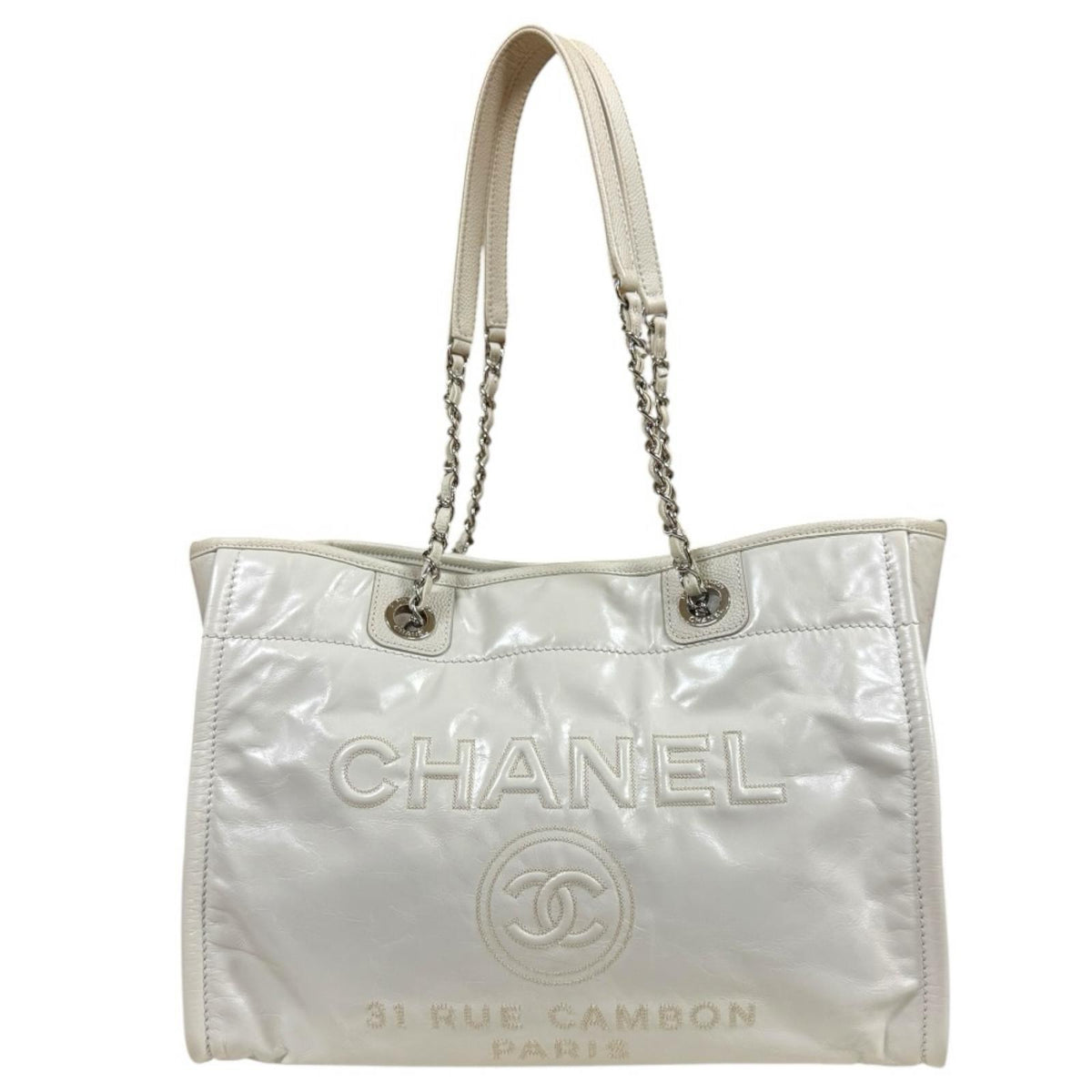 CHANEL シャネル ドーヴィルMM トートバッグ レザー ホワイト