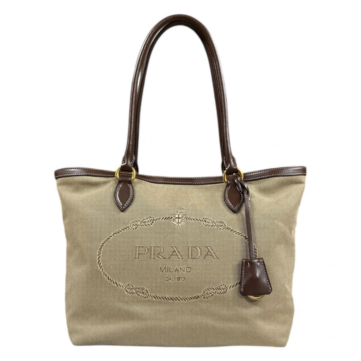 PRADA プラダ ロゴ ジャガード トートバッグ キャンバス ベージュ