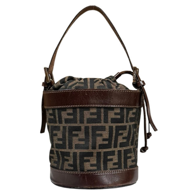 フェンディ FENDI ズッカ柄 ハンドバッグ キャンバス レザー ブラウン 