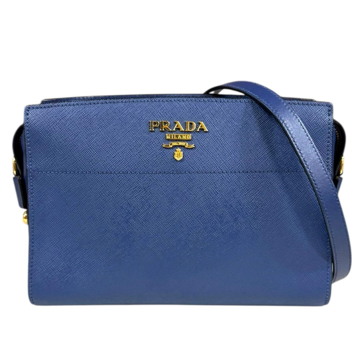 PRADA★ビジネスバッグ ベージュと青　美品　鍵付き PRADA（プラダ） ブリック サフィアーノ ワンショルダー ボディバッグ