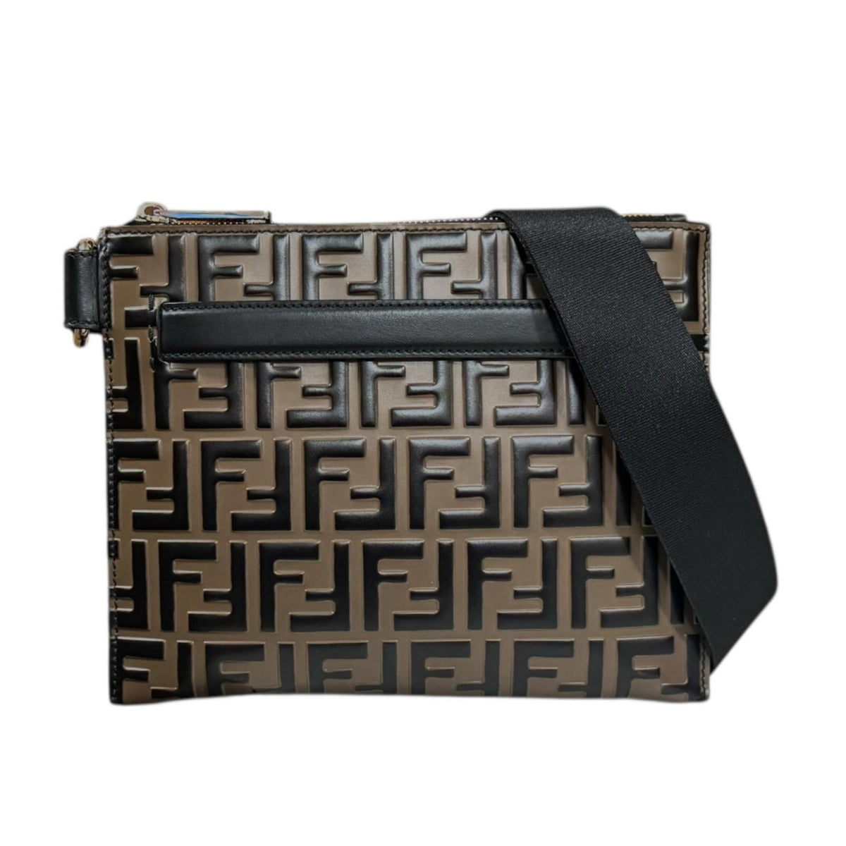 FENDI フェンディ ズッカ ショルダーバッグ レザー ブラウン メンズ