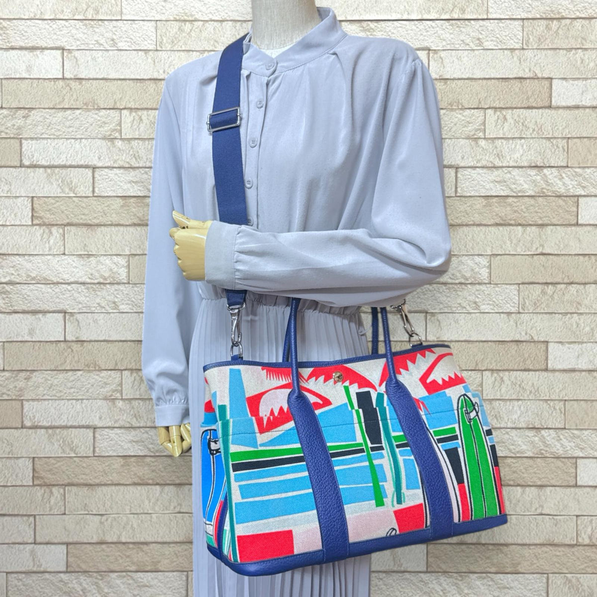 エルメス Sea, Surf and Fun ガーデンパーティポケットPM ショルダーバッグ トワルアッシュ ブルー レディース HERMES  中古 HERMES エルメス Sea, Surf and Fun ガーデンパーティポケットPM