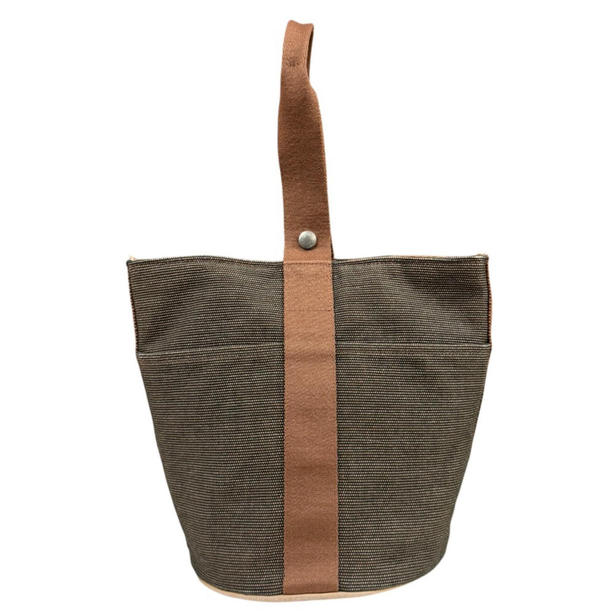 HERMES エルメス サクソーMM ハンドバッグ トワルアッシュ ブラウン 