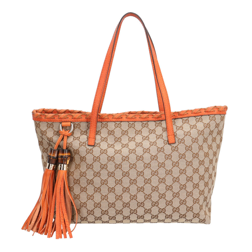 GUCCI グッチ バンブータッセル付き ミディアム トートバッグ GG 