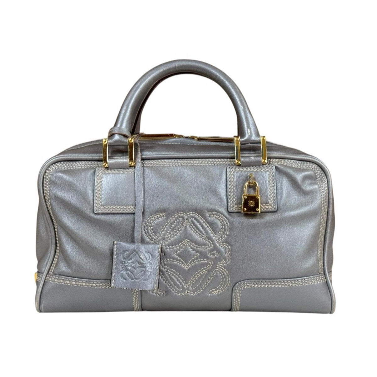 LOEWE ロエベ アマソナ28 アナグラムロゴ ハンドバッグ レザー グレー