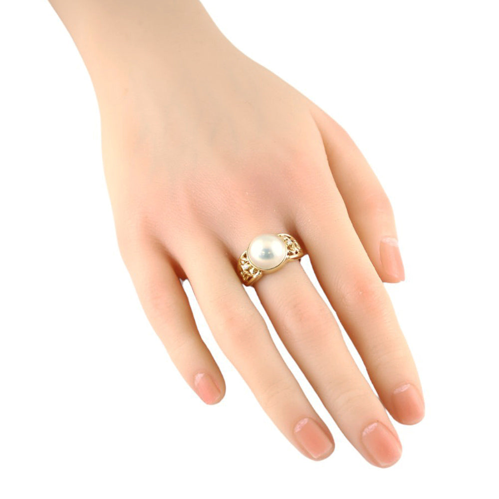 透かし リング 指輪 15号 18金 マベパール ダイヤモンド 0.03ct