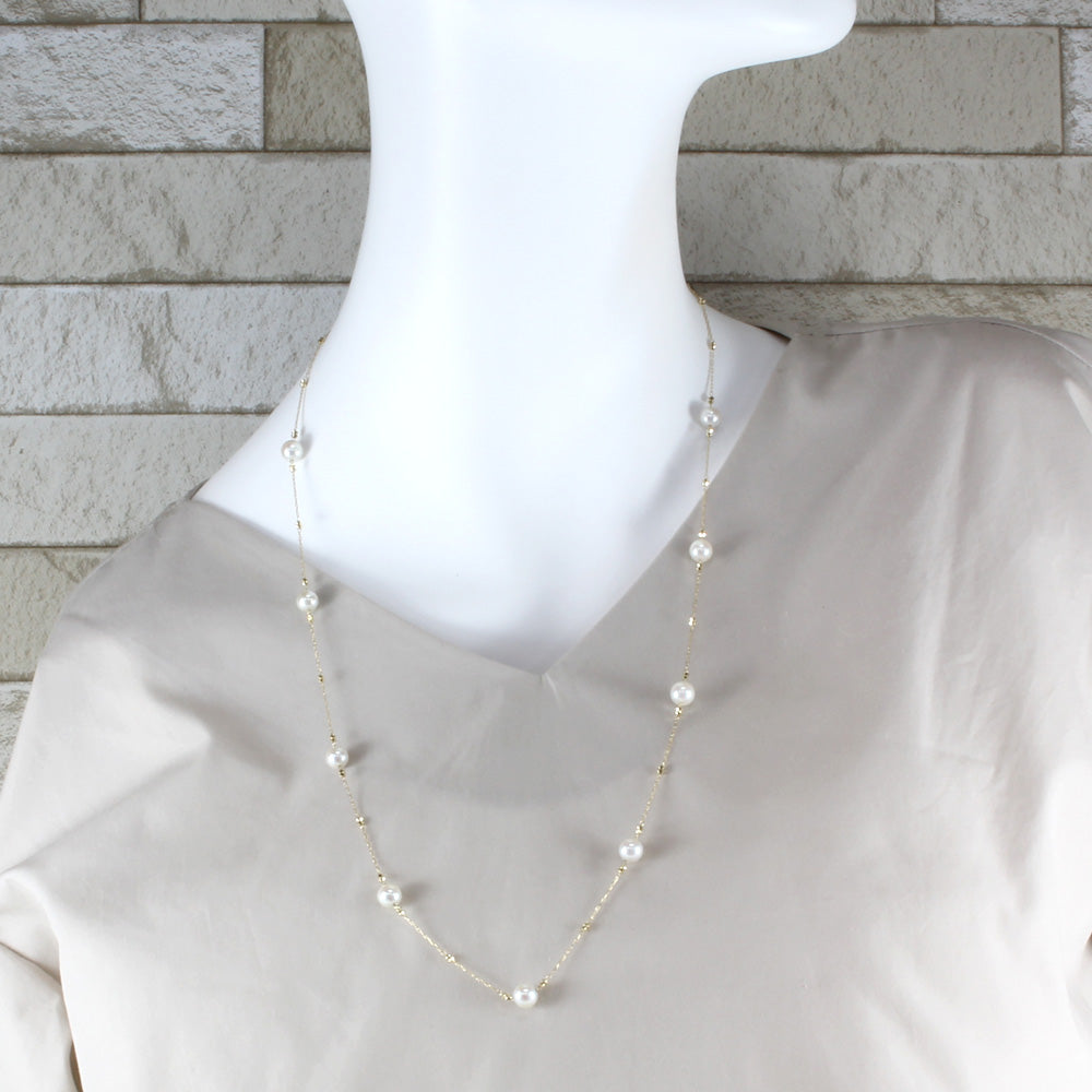 新品】 K18 ネックレス パール ロング ステーション 18金 K18ゴールド