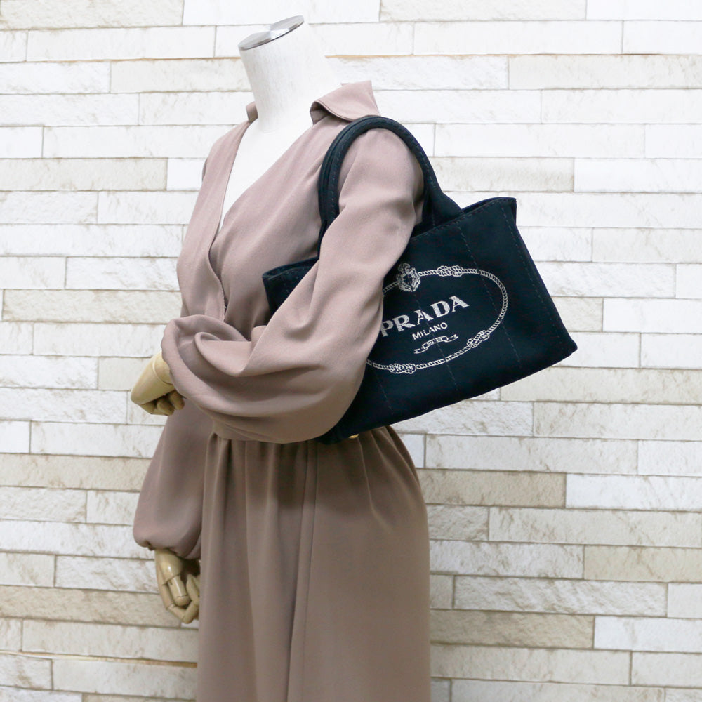 PRADA Canapa Tote Shoulder Bag Canvas Black Women's Used – 【公式