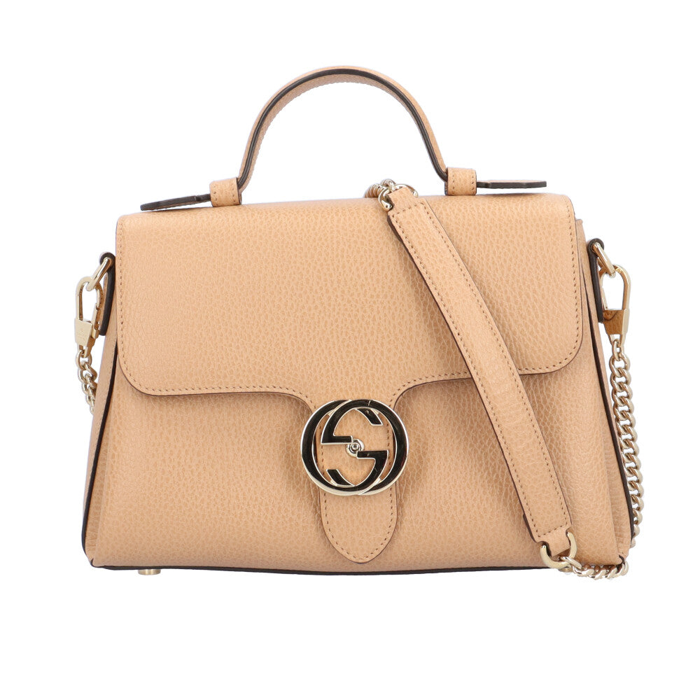 GUCCI GGパターン バッグ ベージュ GUCCI Interlocking G Shoulder Bag Leather Beige Women's Used [36