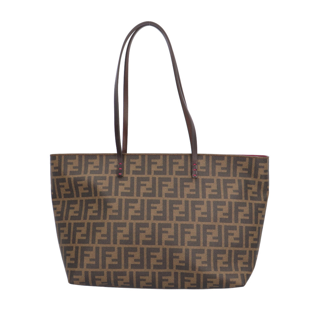 FENDI Shopping Roll Bag Zucca Tote Bag PVC Brown Women's Used