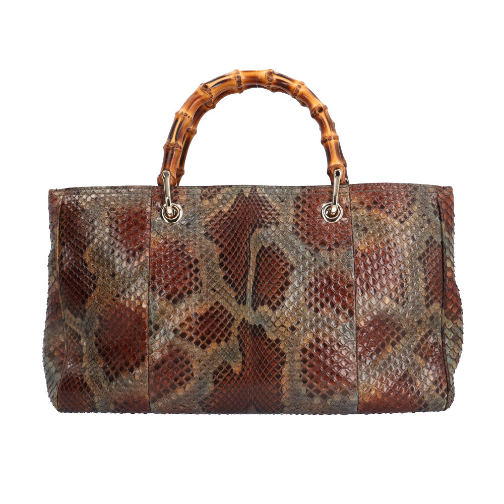 GUCCI グッチ バンブー ショルダーバッグ パイソン ブラウン