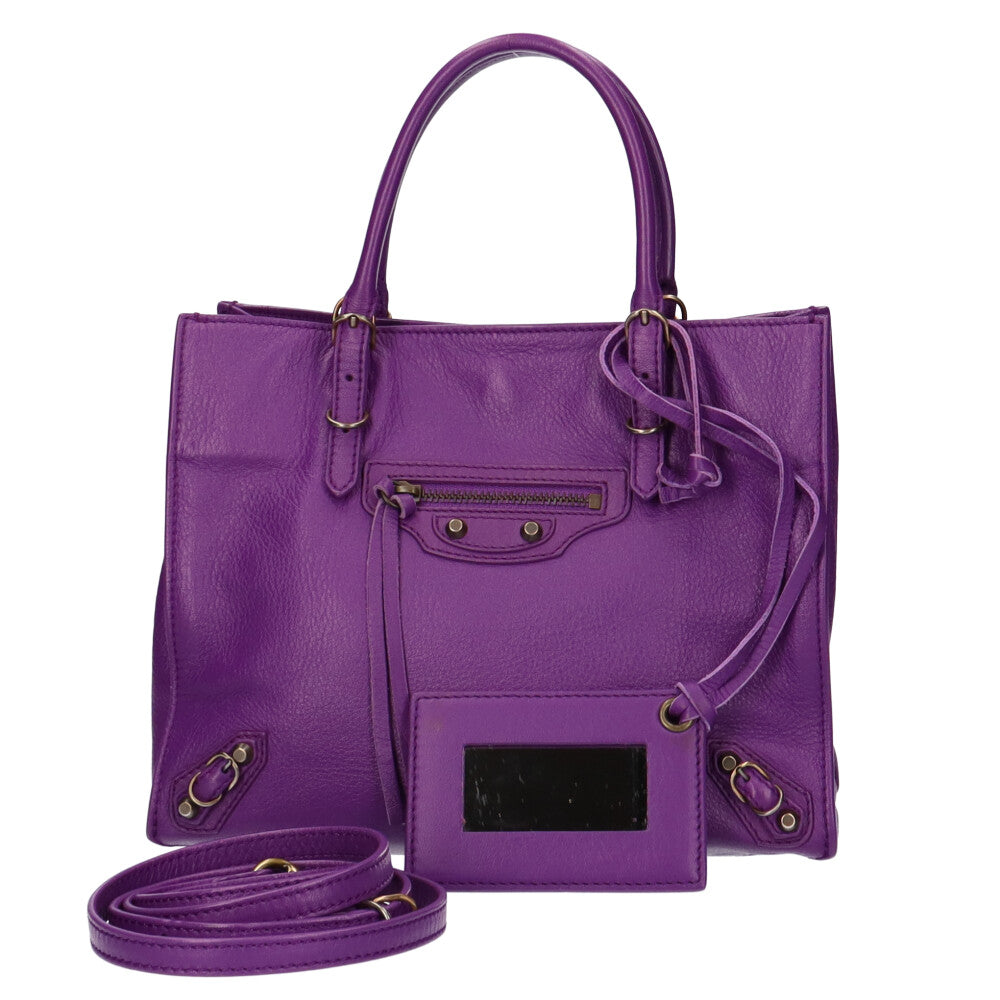 【美品】BALENCIAGA ペーパーミニバッグ BALENCIAGA Paper Mini Tote Bag Shoulder Bag Leather Purple Women's