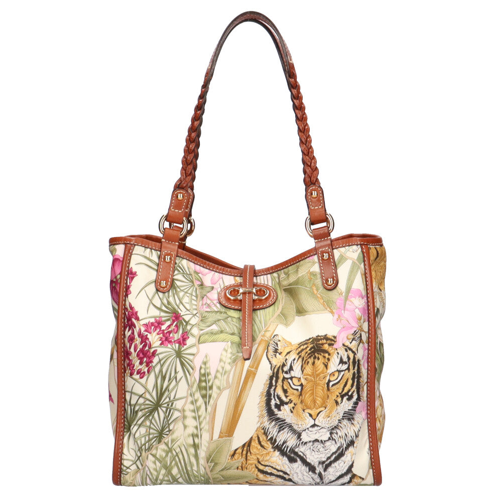Salvatore Ferragamo Reversible Floral Tiger Animal Shoulder Bag