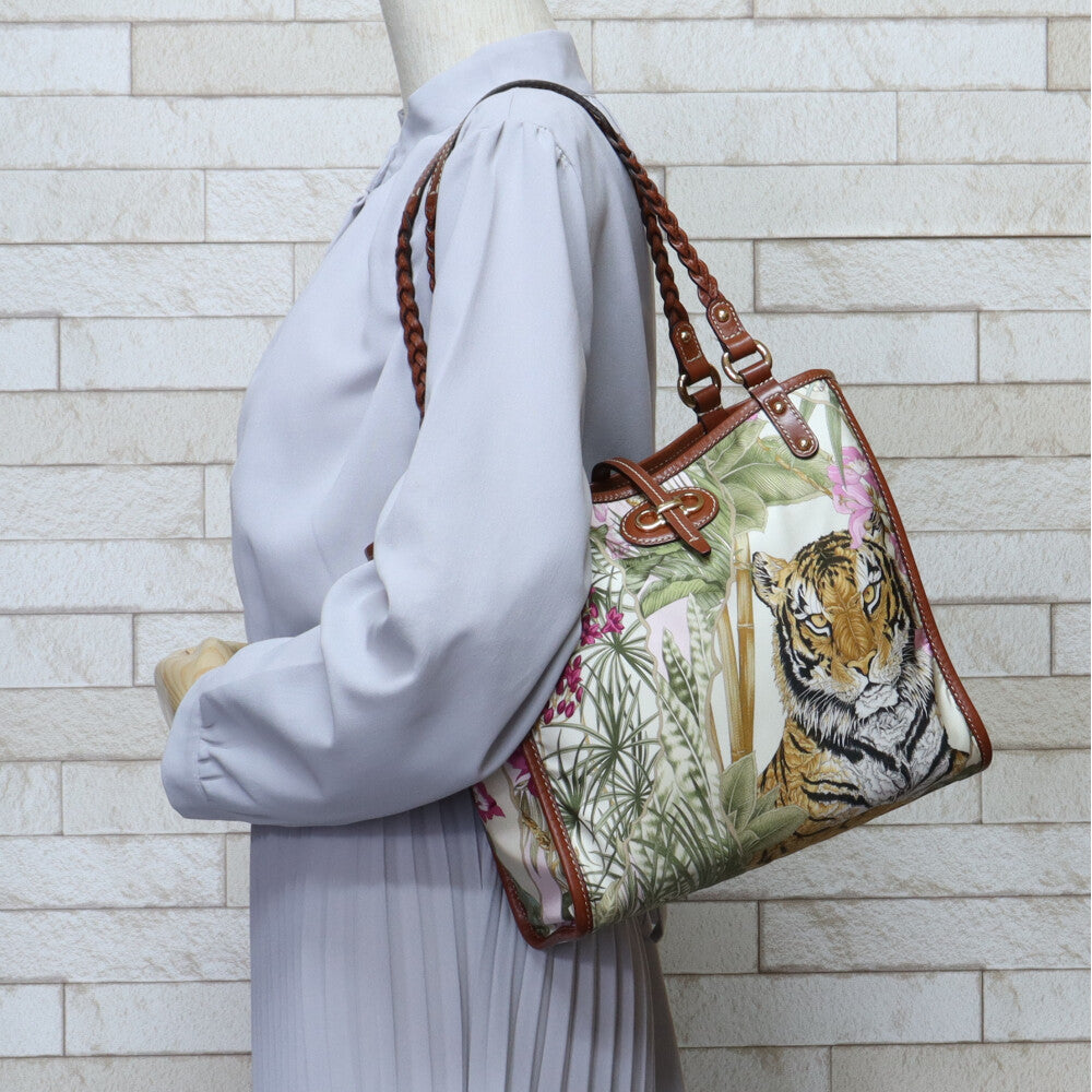 Salvatore Ferragamo Reversible Floral Tiger Animal Shoulder Bag