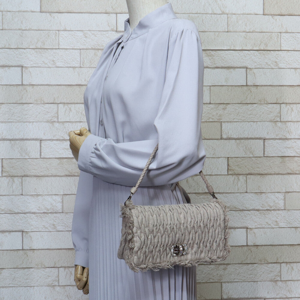 Miu Miu MIUMIU Linen Nappa Crystal Miu Crystal Shoulder Bag Linen