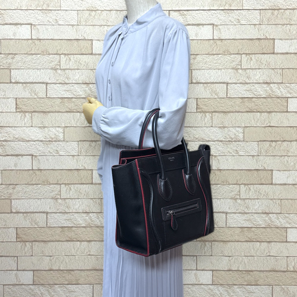 CELINE セリーヌ ラゲージ マイクロ ハンドバッグ レザー ブラック
