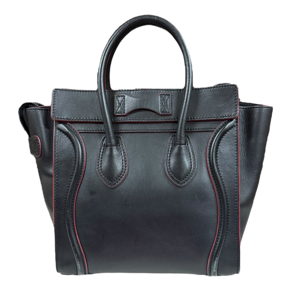 CELINE 黒 レザー ハンドバッグ CELINE セリーヌ ラゲージ マイクロ ハンドバッグ レザー ブラック
