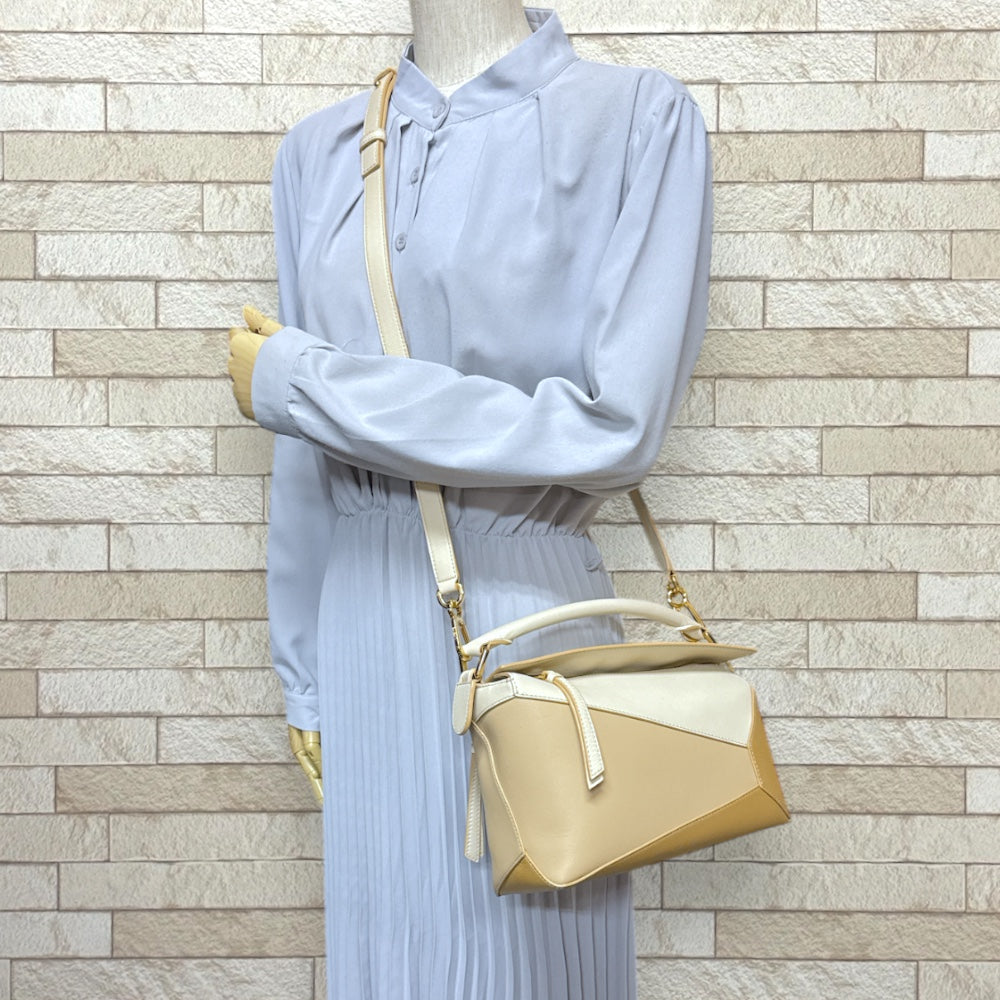 LOEWE Loewe Puzzle Bag Small Shoulder Bag Calf Beige Ladies Used