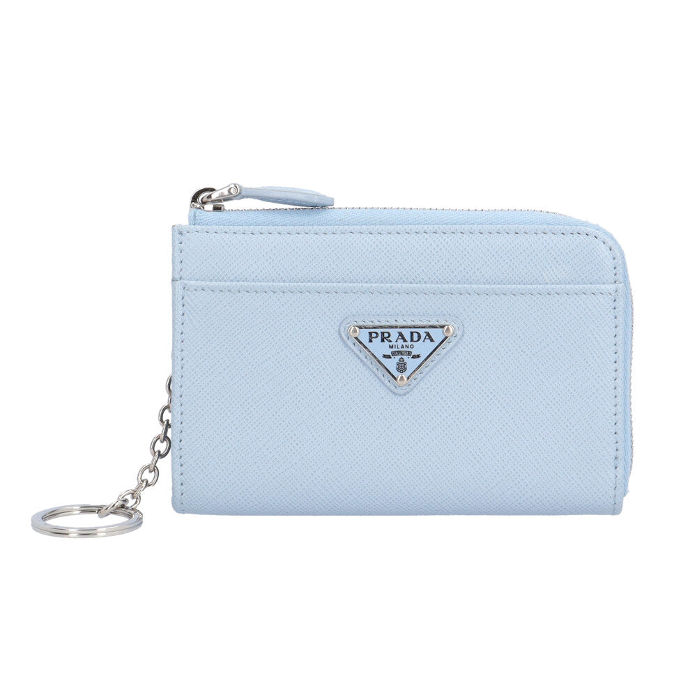 新品未使用PRADA トライアングル　キーリング　ブルー PRADA プラダ トライアングル サフィアーノ コインケース レザー