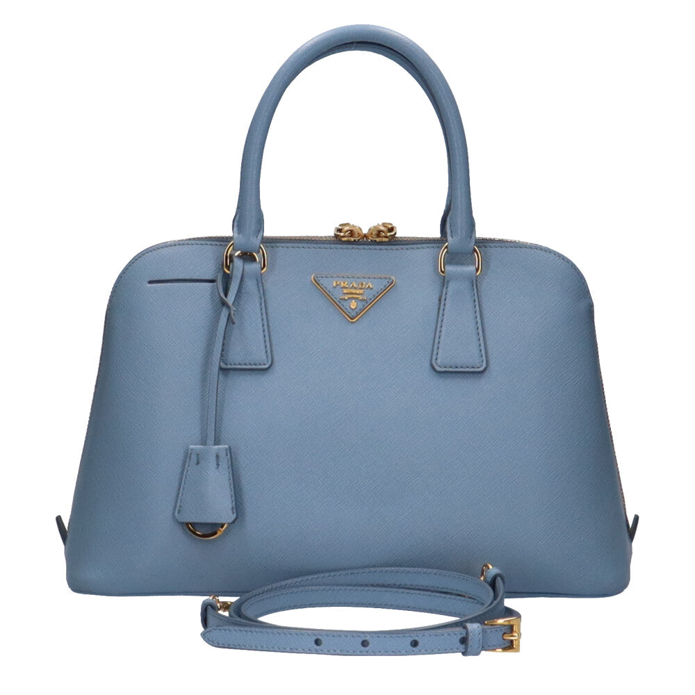 PRADA Saffiano shoulder bag, leather, light blue, women's, pre
