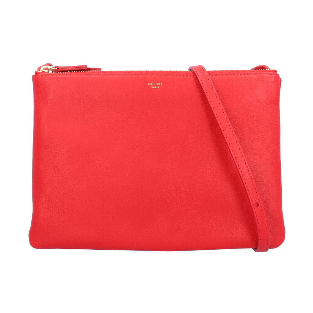 CELINE セリーヌ トリオラージ ショルダーバッグ レザー レッド