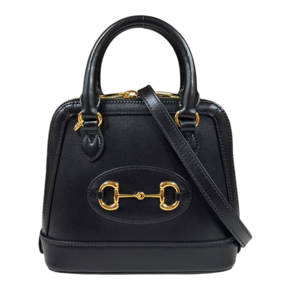 GUCCI Horsebit 1955 Shoulder Bag Leather Black Women's Used