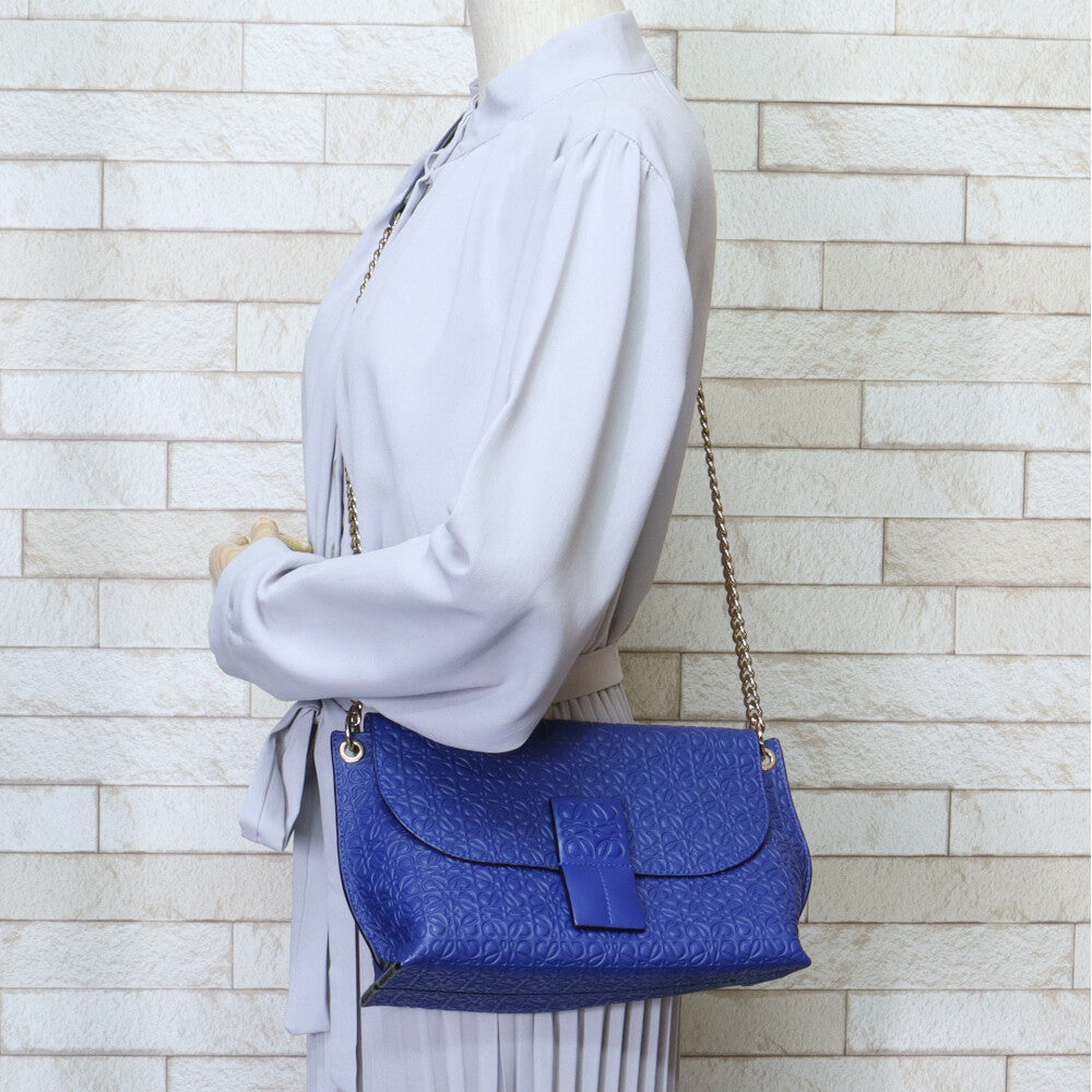 LOEWE Repeat Anagram Shoulder Bag Leather Blue Women's Used