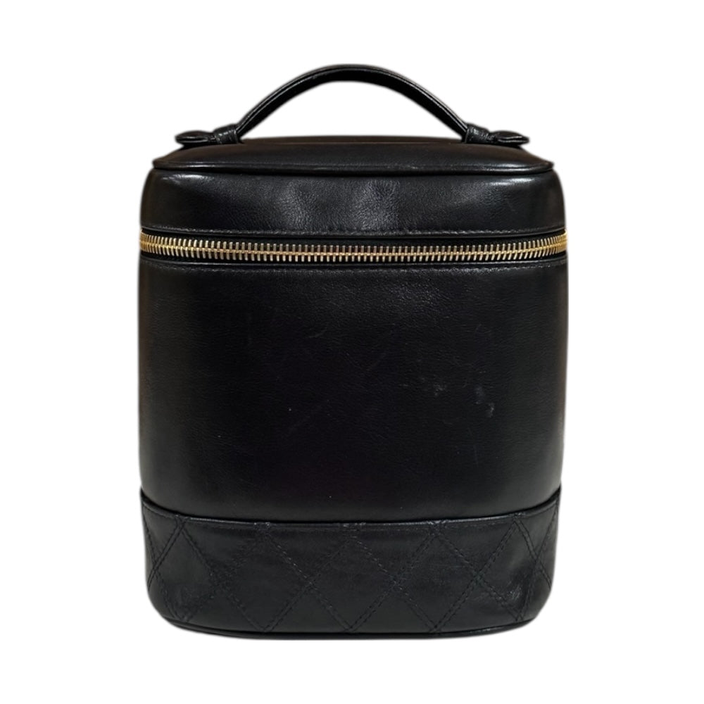 シャネル ビコローレ ラムスキン バニティバッグ ブラック　お手入れ済み CHANEL シャネル ビコローレ縦型バニティ ハンドバッグ ラムスキン