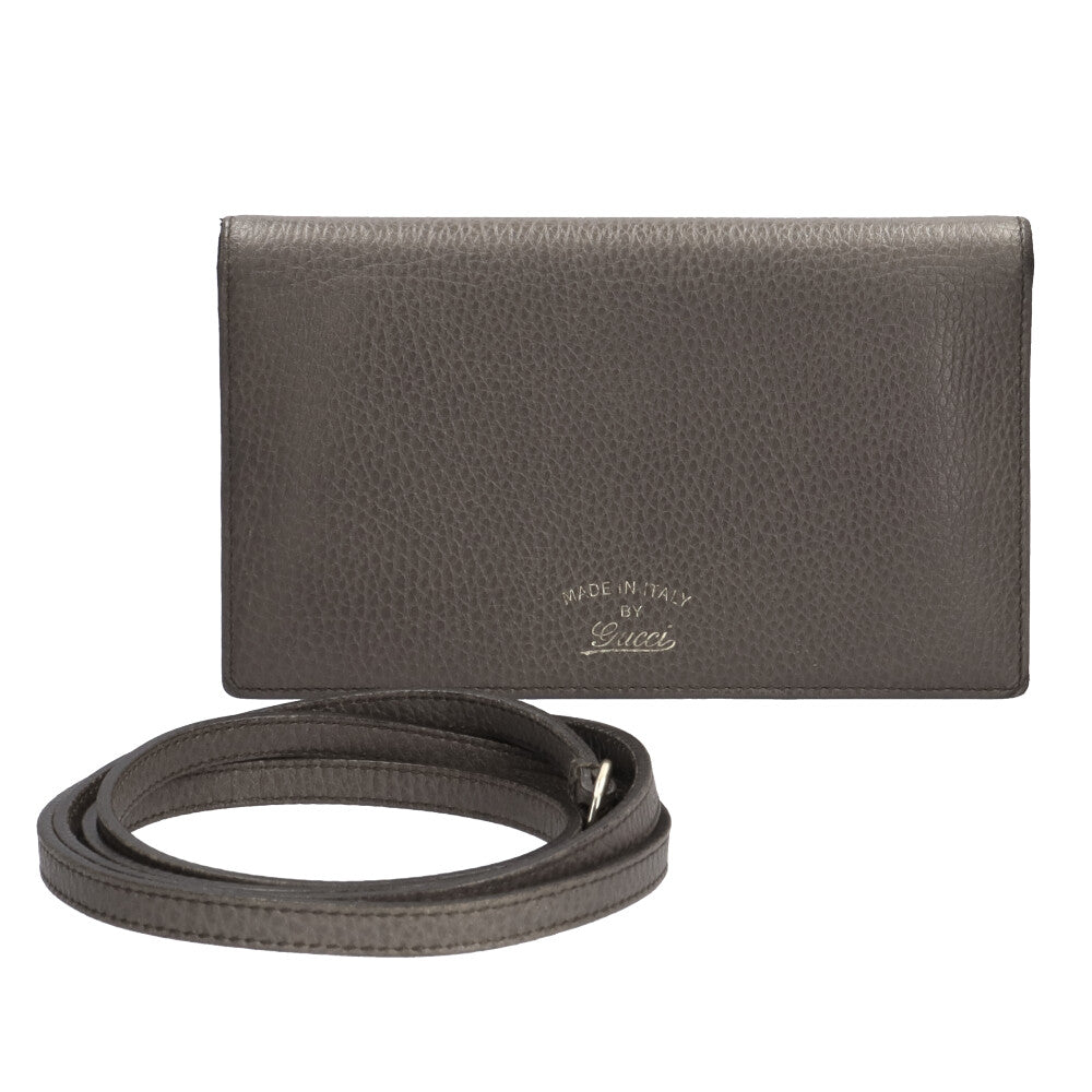 グッチ GUCCI ウォレット ショルダーバッグ レザー グレー レディース