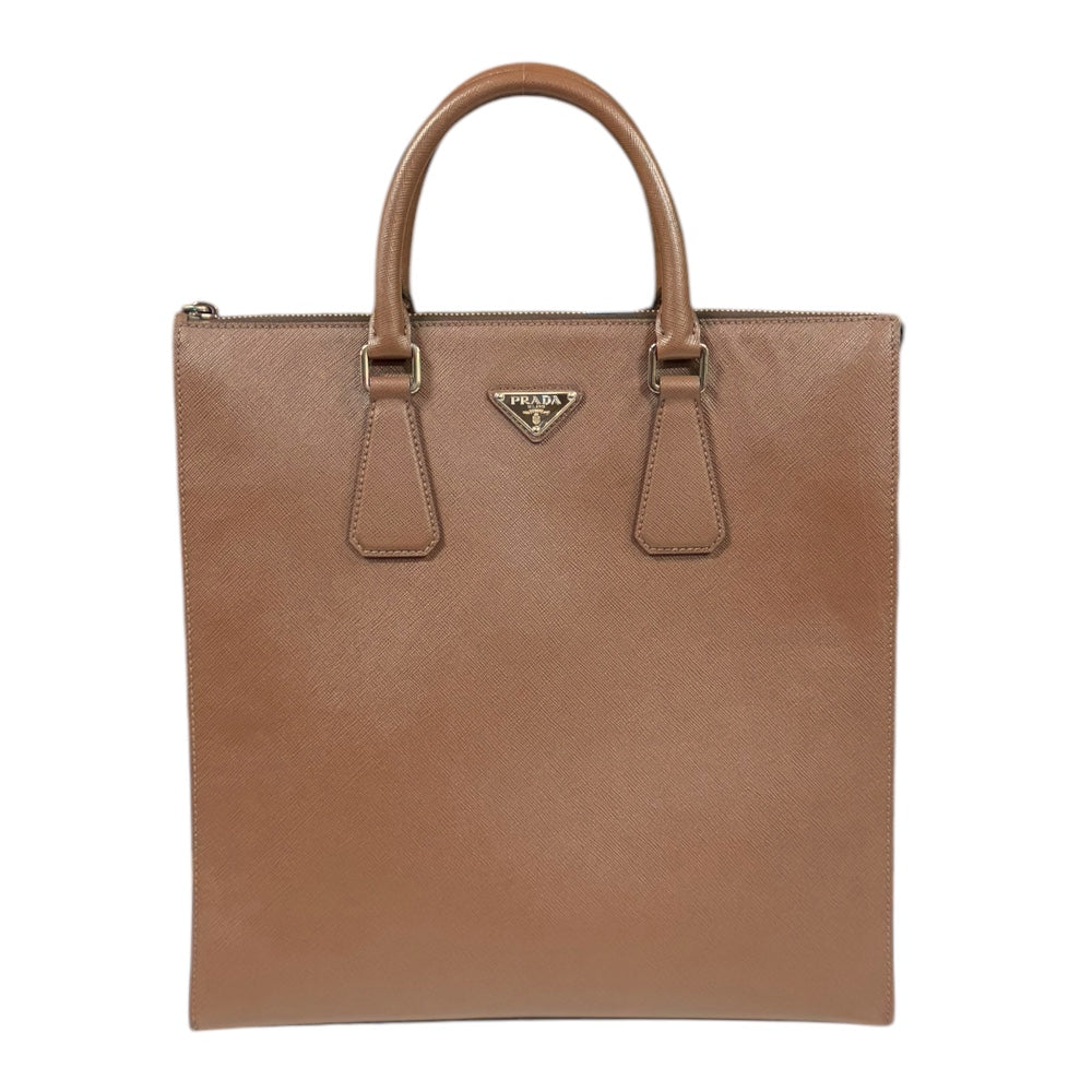 中古PRADAプラダビジネスバッグ型押し茶 PRADA プラダ ビジネスバッグ トートバッグ レザー ブラウン メンズ