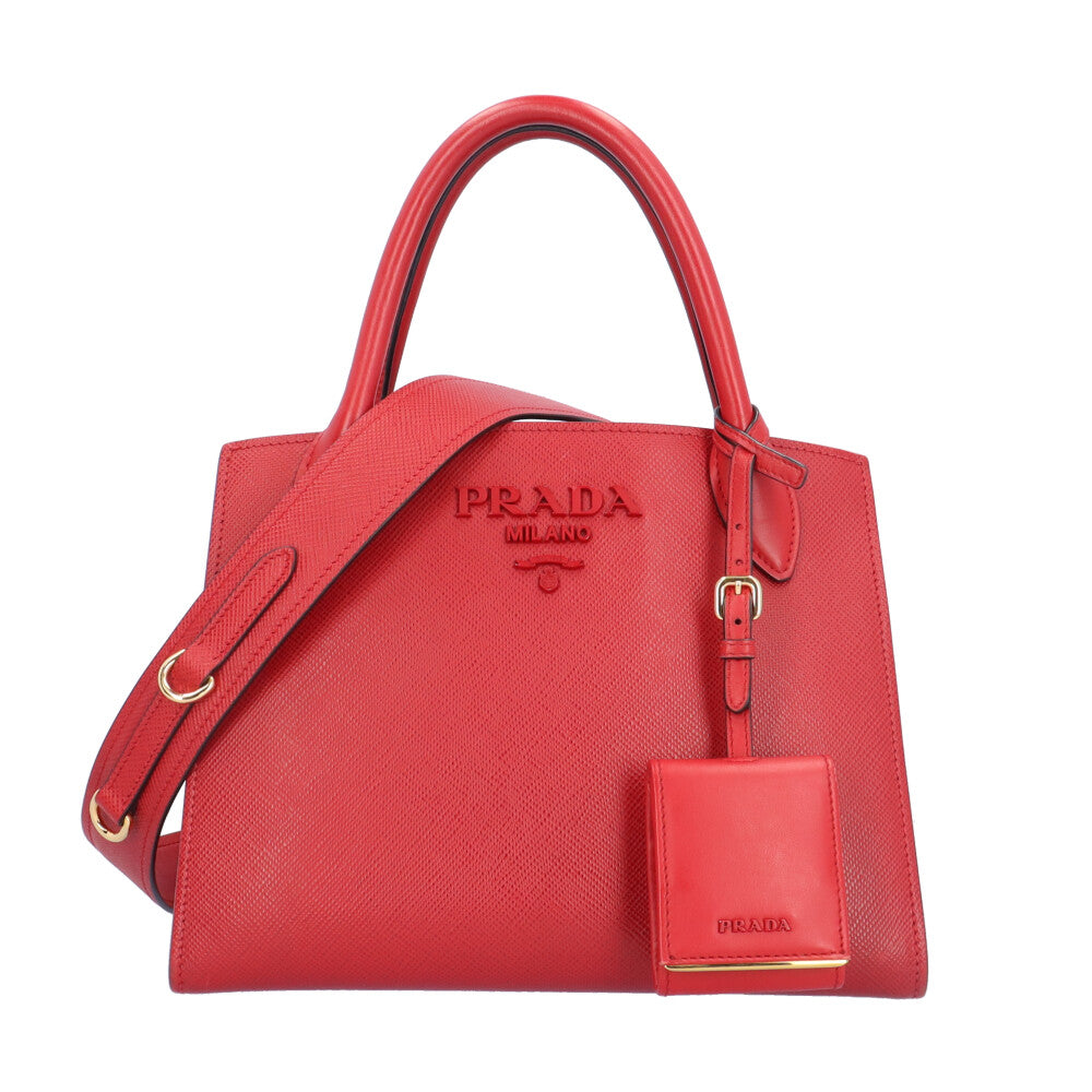 PRADA プラダ モノクロームバッグ ショルダーバッグ レザー レッド 