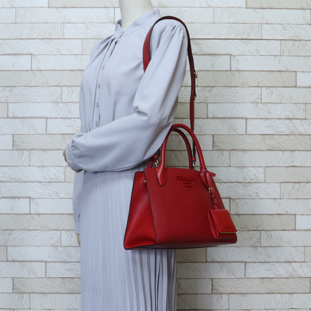PRADA プラダ モノクロームバッグ ショルダーバッグ レザー レッド 