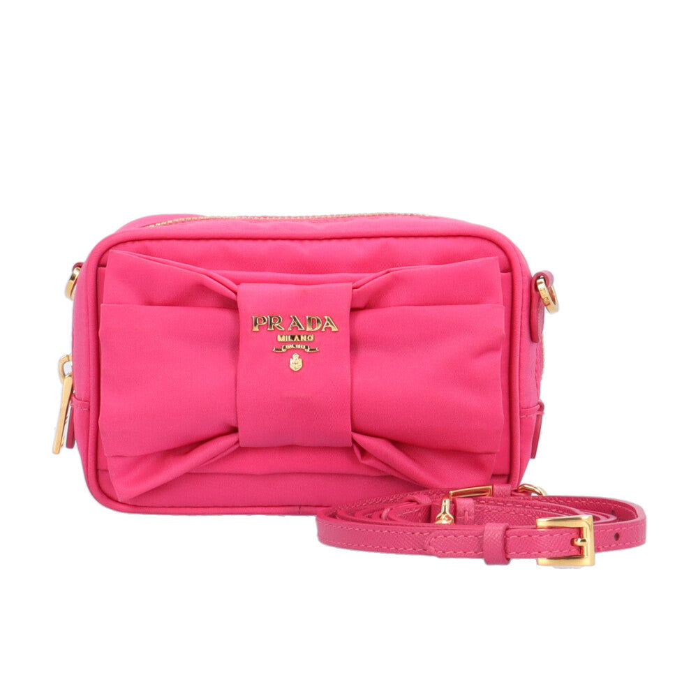 PRADA プラダ リボン ショルダーバッグ ナイロン ピンク レディース