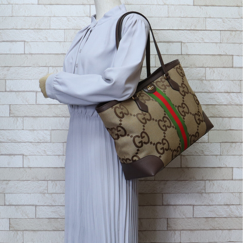 GUCCI Jumbo GG Ophidia Tote Bag Canvas Beige Women's Used [36