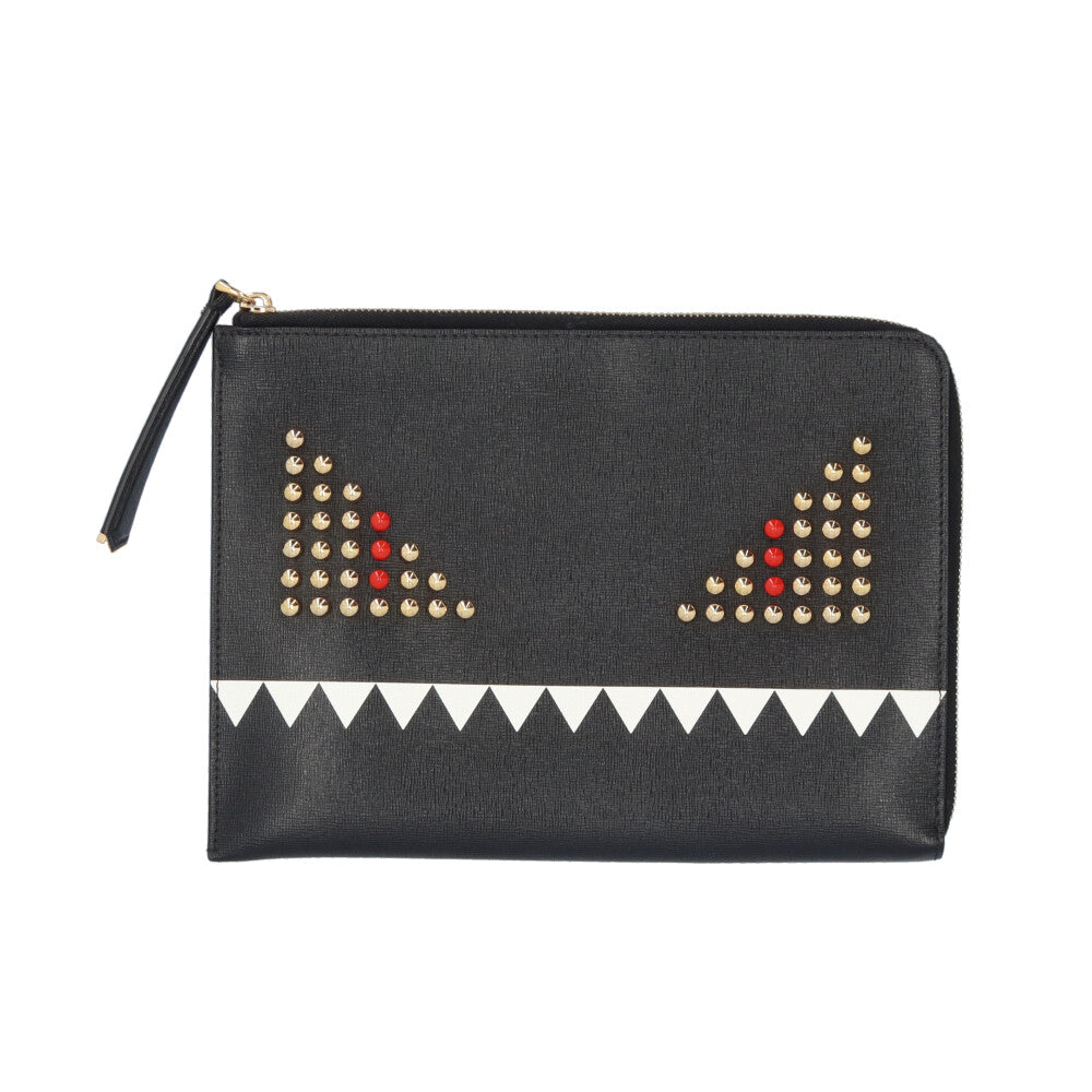 FENDI フェンディ モンスター セカンドバッグ レザー ブラック ユニ