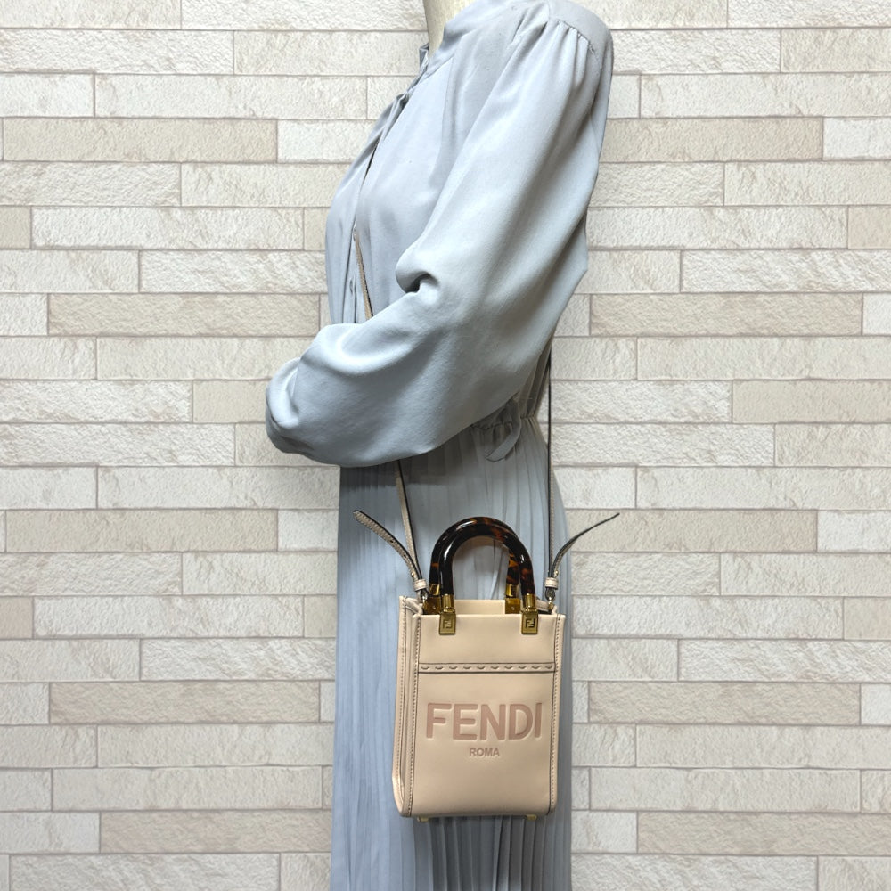 FENDI Fendi Sunshine Shopper Mini Shoulder Bag Leather Beige