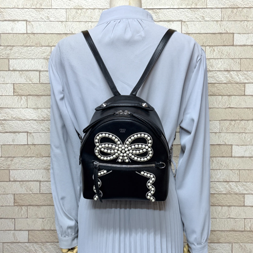 FENDI フェンディ リボン＆パール リュック・デイパック レザー 