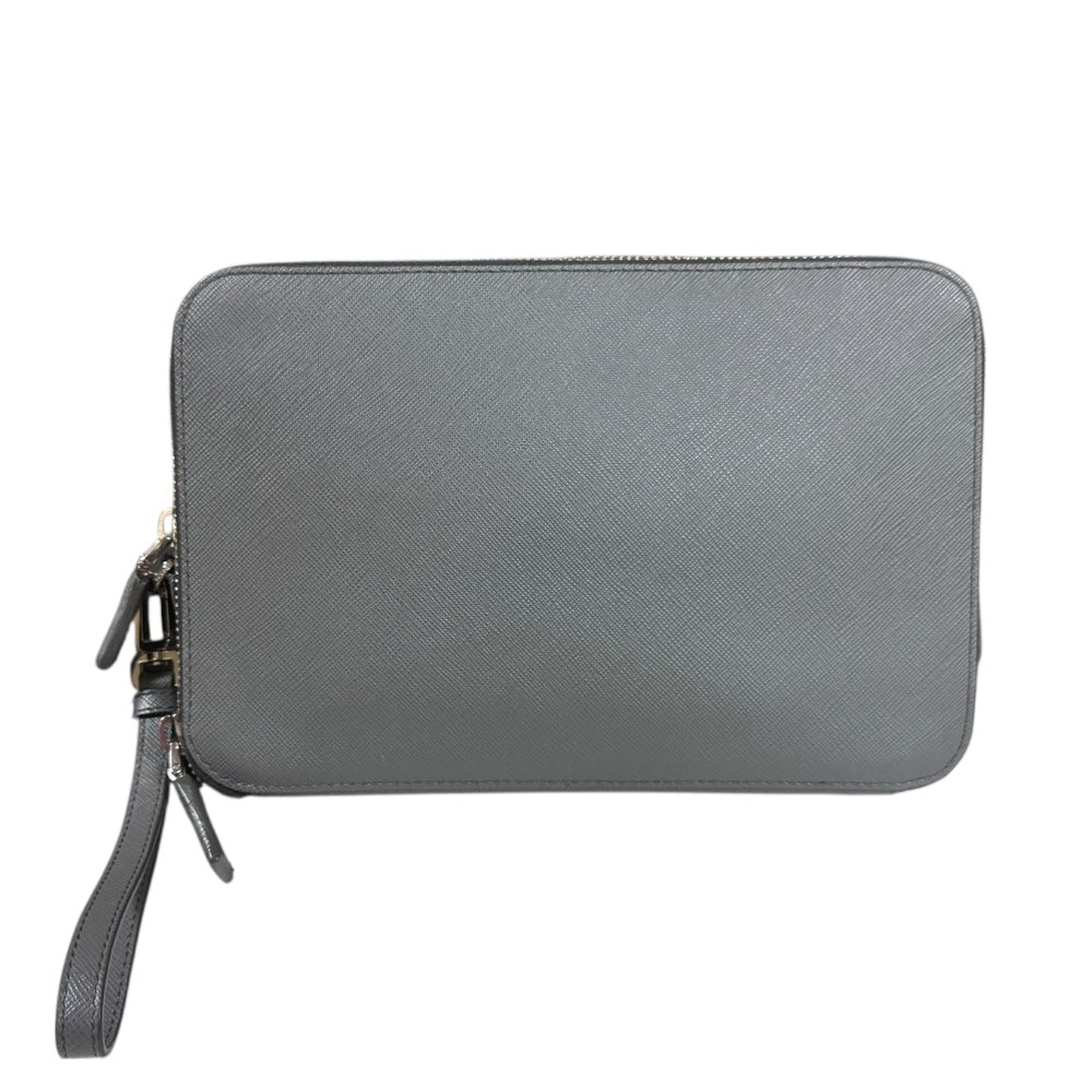 PRADA プラダ サフィアーノ セカンドバッグ レザー グレー メンズ 中古