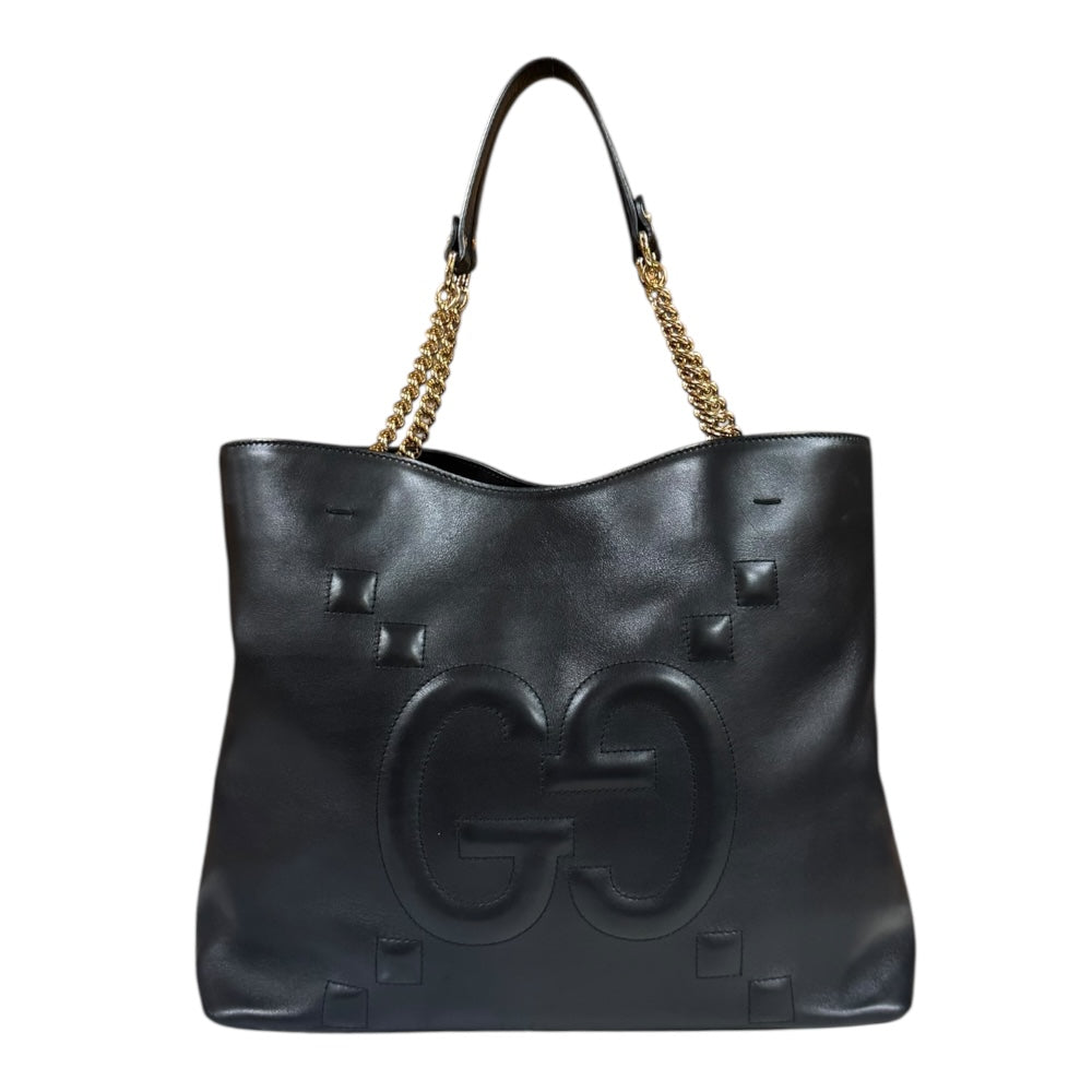 GUCCI トートバッグ チェーン柄 ブラック GUCCI グッチ チェーントート トートバッグ レザー ブラック
