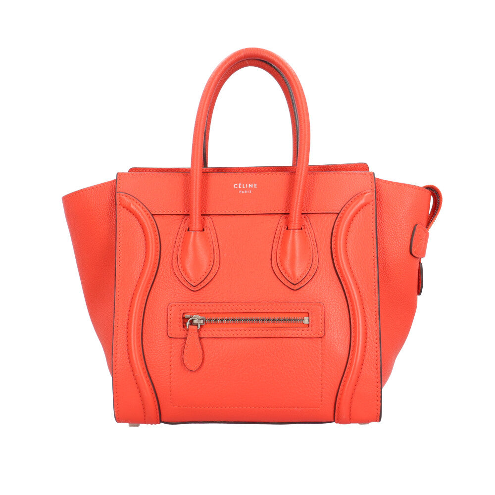 CELINE Luggage Micro Shopper Handbag Leather Orange Women's Used