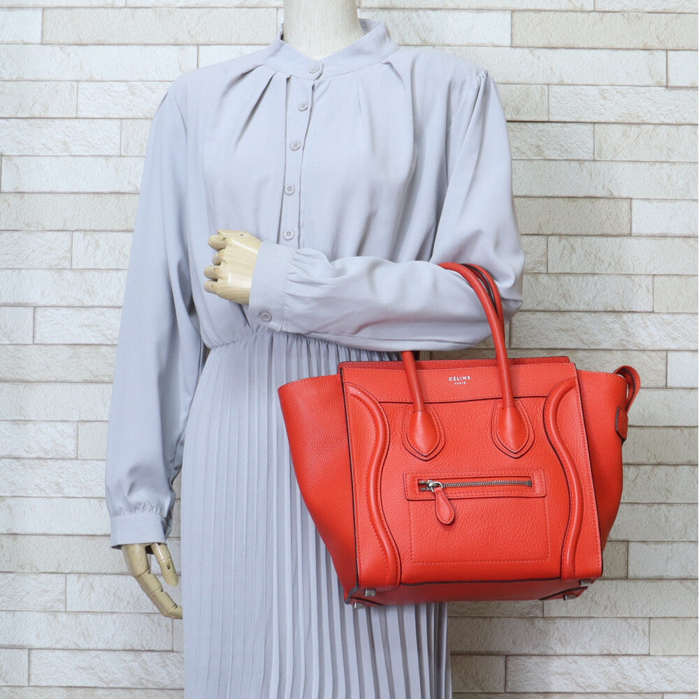 CELINE Luggage ハンドバッグ キャンバス×レザー CELINE Luggage Micro Shopper Handbag Leather Orange Women's Used