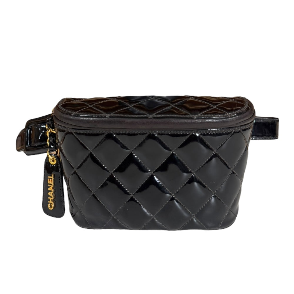 CHANEL シャネル ウエストバッグ エナメル ブラック レディース